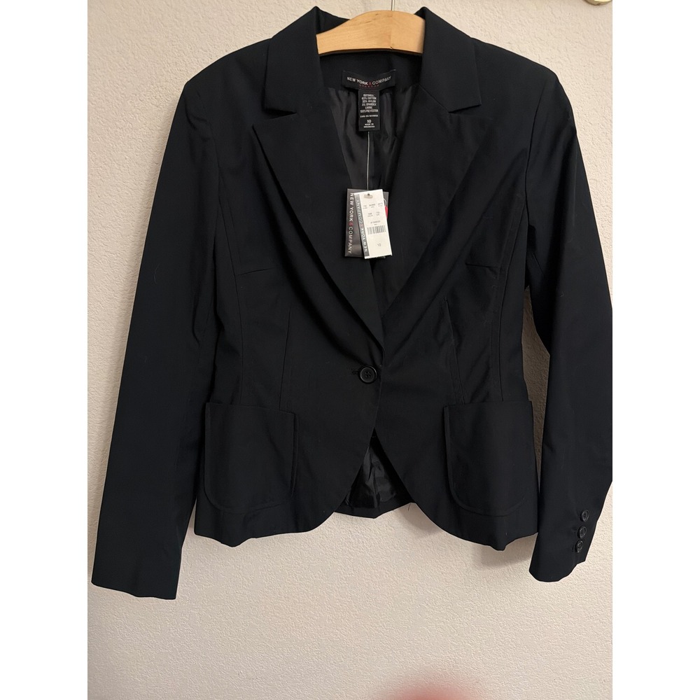 NWT New York & Company Stretch Black Single Button Blazer Jacket Womens Size 10